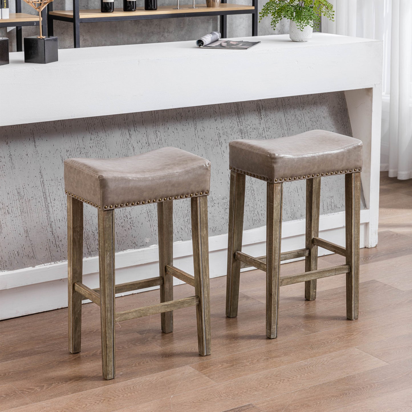 Bar Stools for Kitchen Counter Backless Faux Leather Stools Farmhouse Island Chairs (29 Inch Gray Set of 2) Change title: