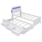 Twin Size Platform Bed with Storage LED Headboard Twin Size Trundle and 3 Drawers White