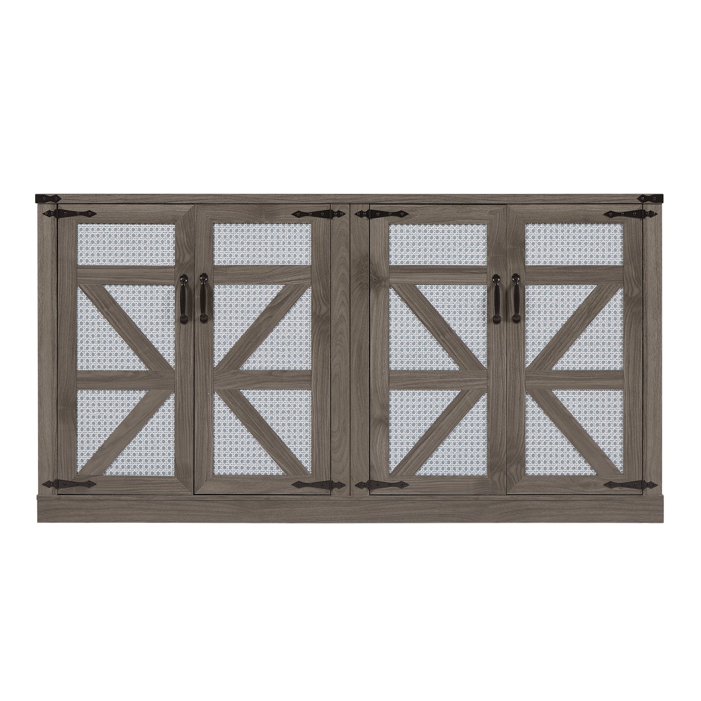 65-Inch Slate Gray Faux Rattan Sideboard with Barn Doors, 4-Door Storage for Living Rooms and Bedrooms