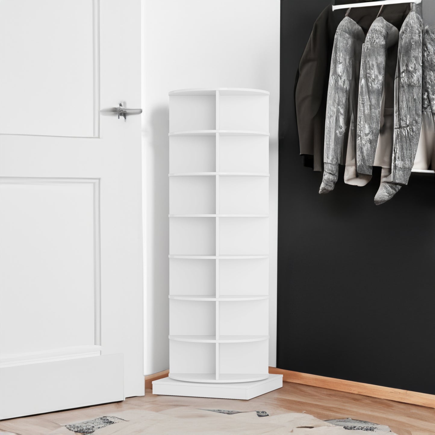 New 360-Degree White Rotating Shoe Cabinet with 7 Layers, Holds Up to 28 Pairs of Shoes