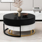 Modern Round Lift-Top Nesting Coffee Tables with 2 Drawers, White and Black Finish