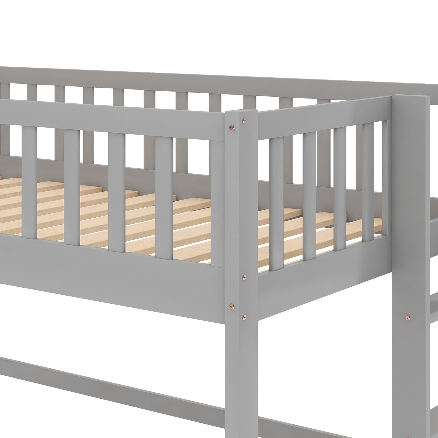 Twin Size Low Loft Bed with Ladder and Slide  Gray