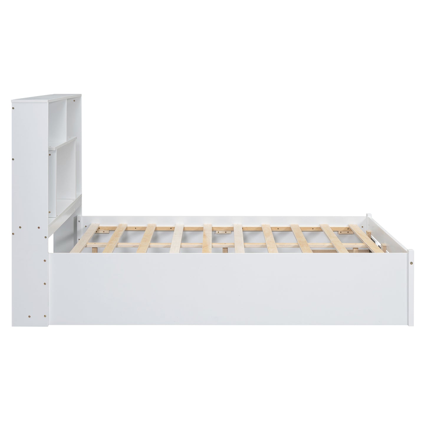 Full Size Platform Bed with Storage Headboard and 2 Drawers, White