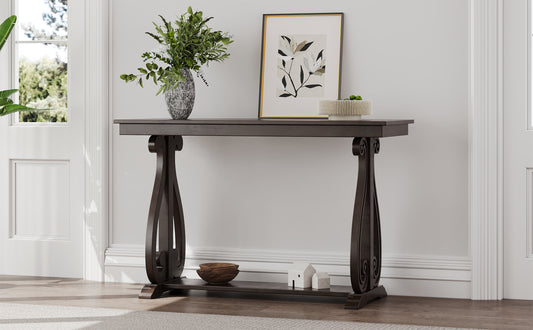 48-Inch Rustic Vintage Console Table, Farmhouse Style Entryway Table with Open Shelf, Espresso Finish