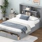 Full Size Platform Bed with Storage Headboard and 2 Drawers, Gray