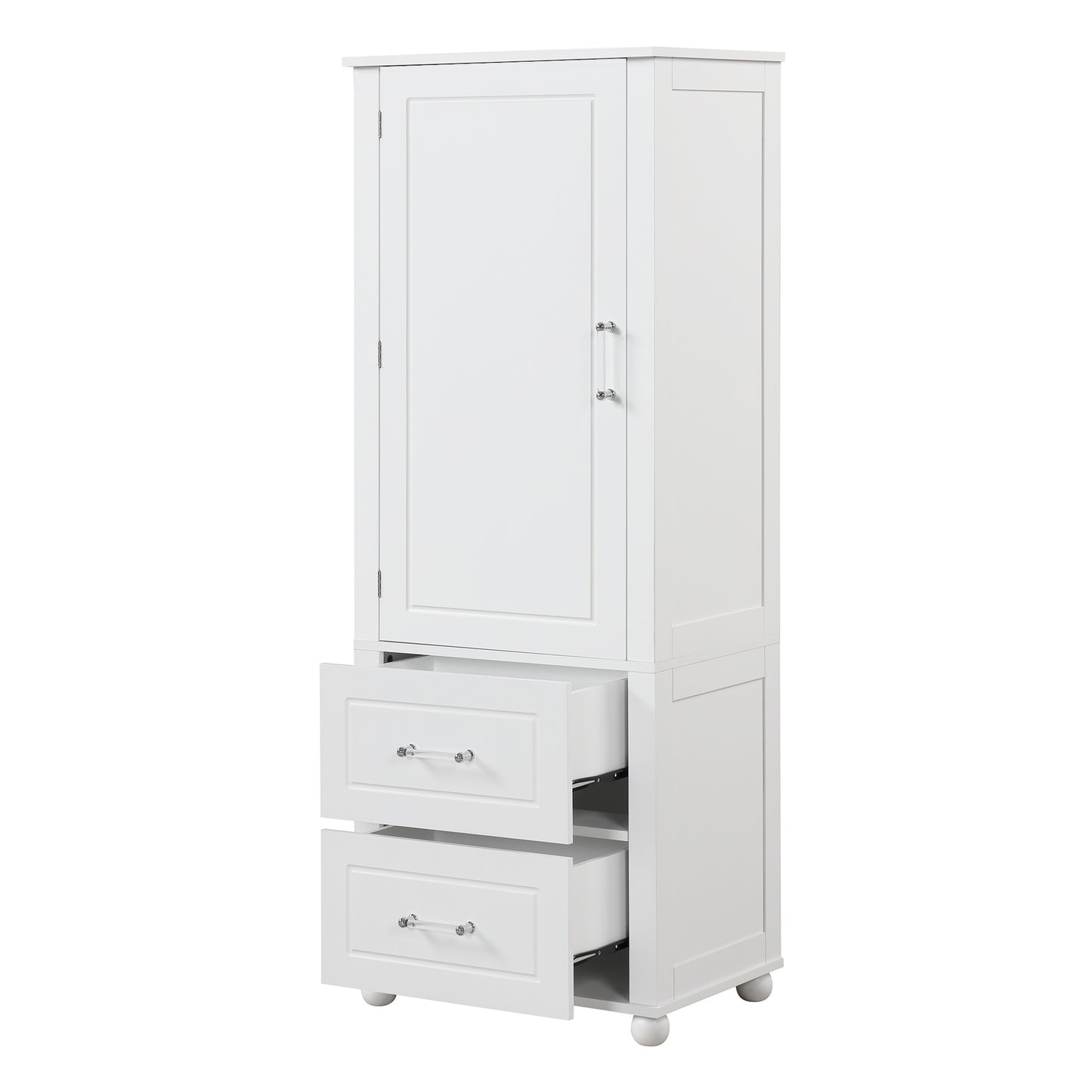 Tall Bathroom Storage Cabinet with 2 Drawers and Adjustable Shelf, White MDF Board Design