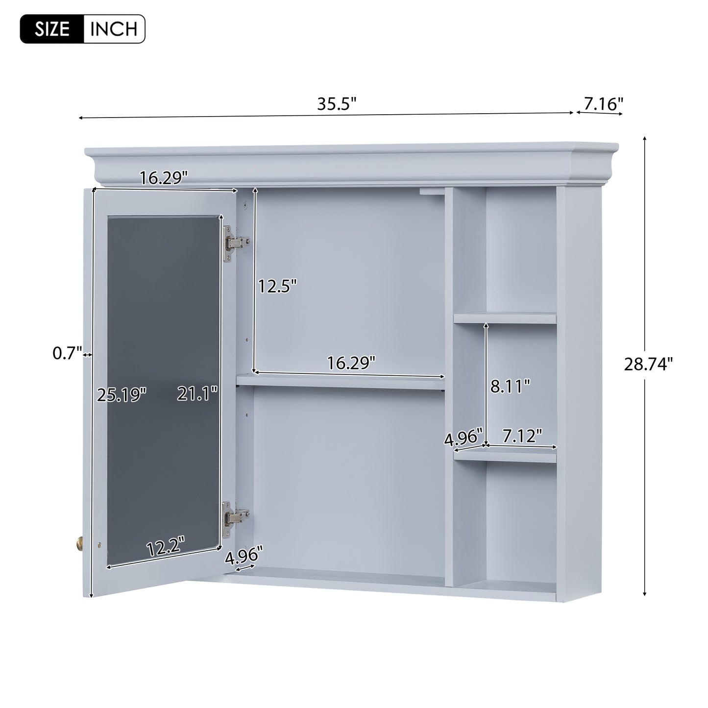 Tocador de baño de 36" con botiquín, estantes ajustables y 4 cajones, diseño moderno para almacenamiento en el baño