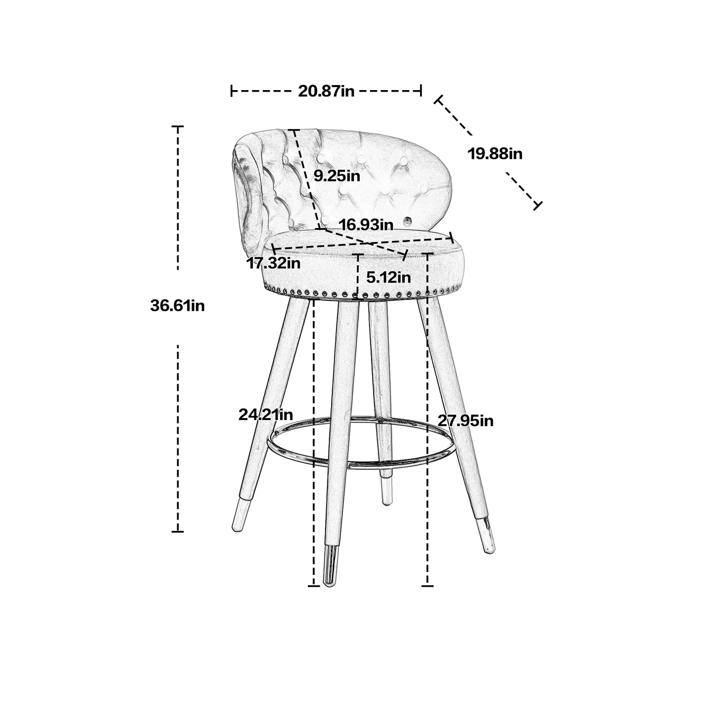 COOLMORE Counter Height Bar Stools, Set of 2 with Solid Wood Legs and 360-Degree Swivel, Beige Finish