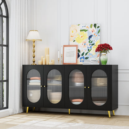 Modern Accent Sideboard Cabinet with Acrylic Doors, Freestanding Storage Cupboard in Black Finish