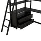 Twin Size Metal&Wood Loft Bed with Desk and Shelves, Two Built-in Drawers, Black