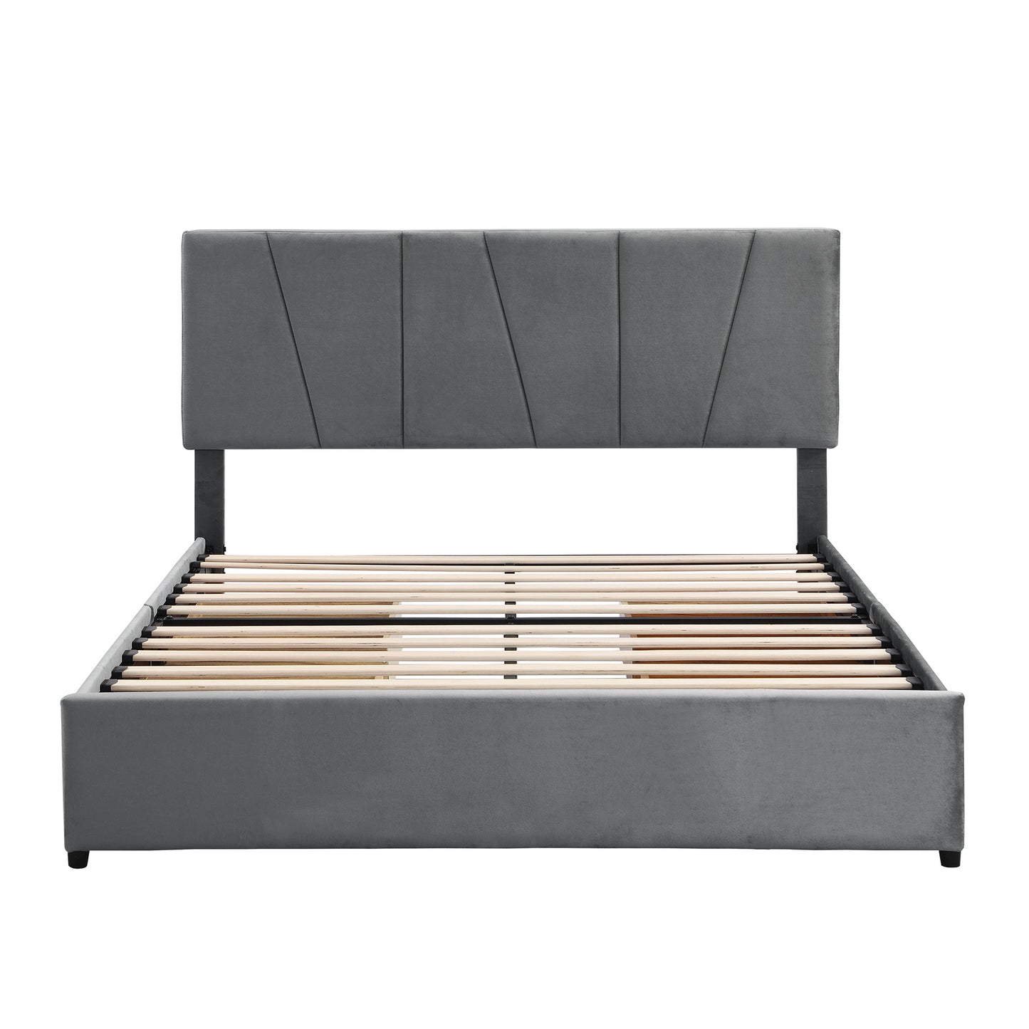 Queen Size Upholstery Platform Bed with Four Drawers on Two Sides  Adjustable Headboard  Grey