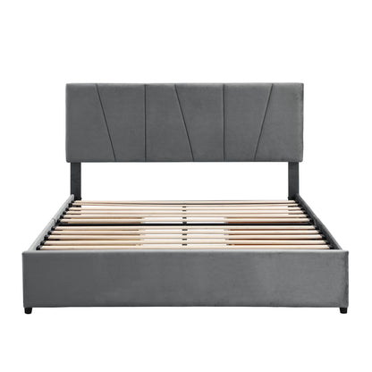 Queen Upholstered Platform Bed with Drawers Gray