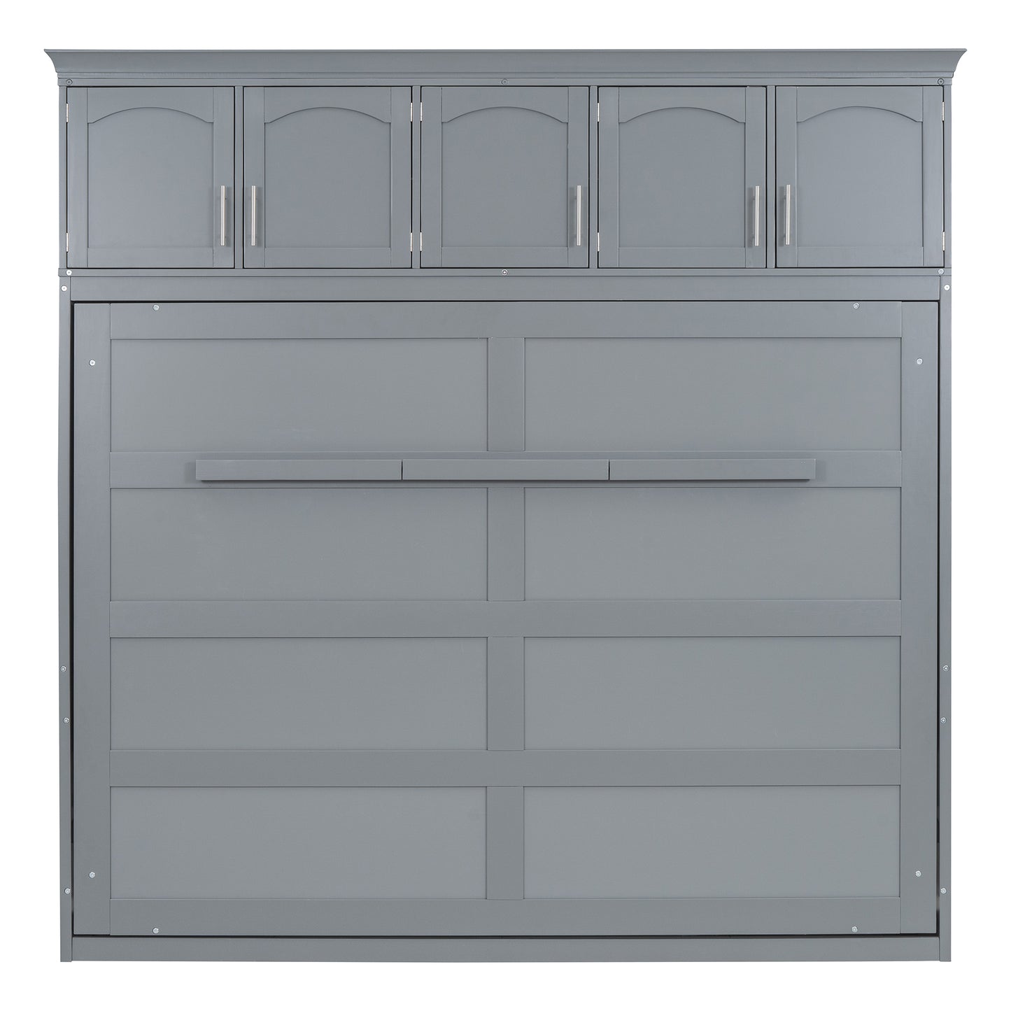 Full Size Murphy Bed Wall Bed with Top Cabinets, Gray Finish for Space-Saving Bedrooms