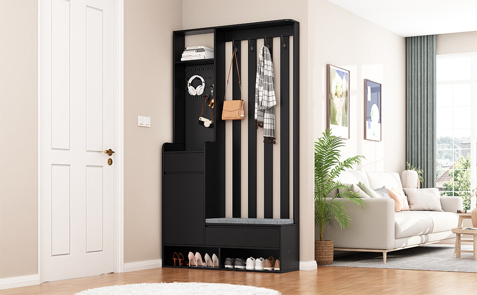 39.3"W x 70.8"H Multifunctional Corridor Shoe Cabinet with Soft Padded Nail Board and Black Hanger