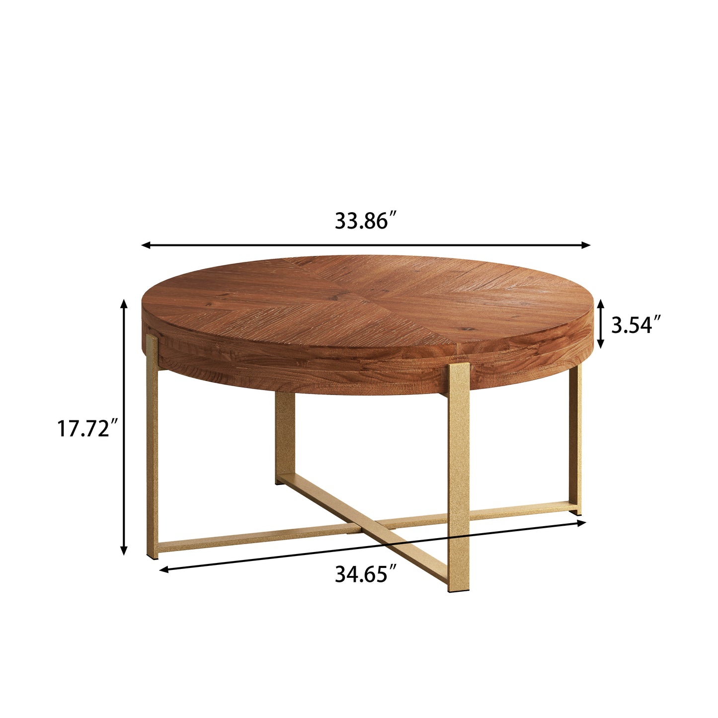 Modern Retro Splicing Round Coffee Table Fir Wood Table Top with Gold Cross Legs Base(Same SKU:W757126236)