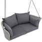 2-Person Hanging Seat, Rattan Woven Swing Chair, Porch Swing With Ropes, Gray Wicker And Cushion