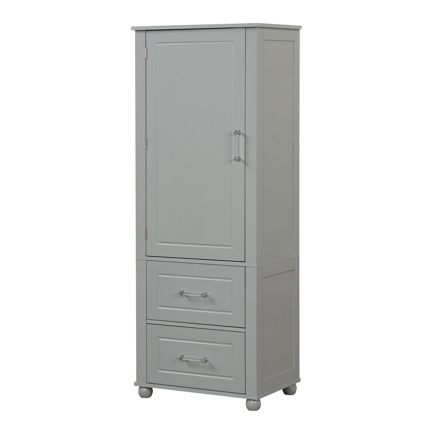 Tall Bathroom Storage Cabinet, Freestanding Storage Cabinet with Two Drawers and Adjustable Shelf, MDF Board , Grey