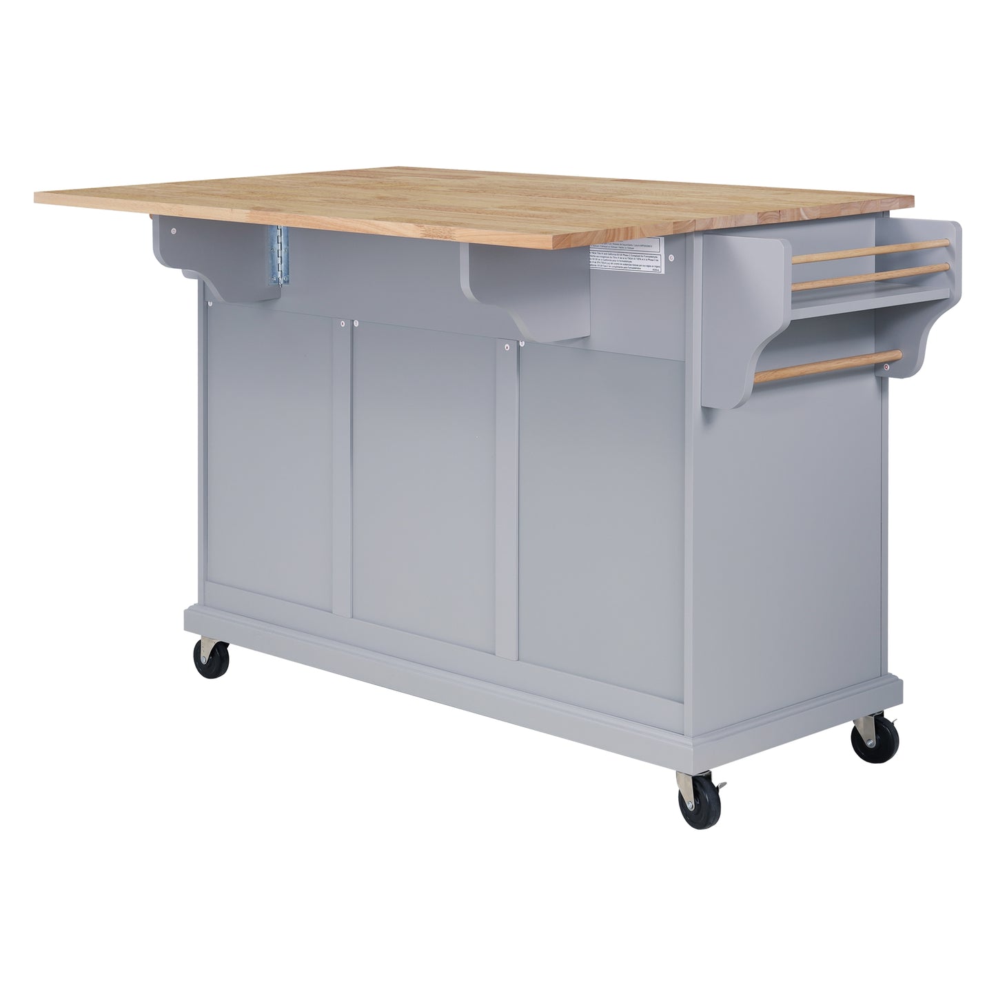 Cambridge Kitchen Island with Natural Wood Top, Storage Cabinet, and Gray + Solid Wood + MDF Design