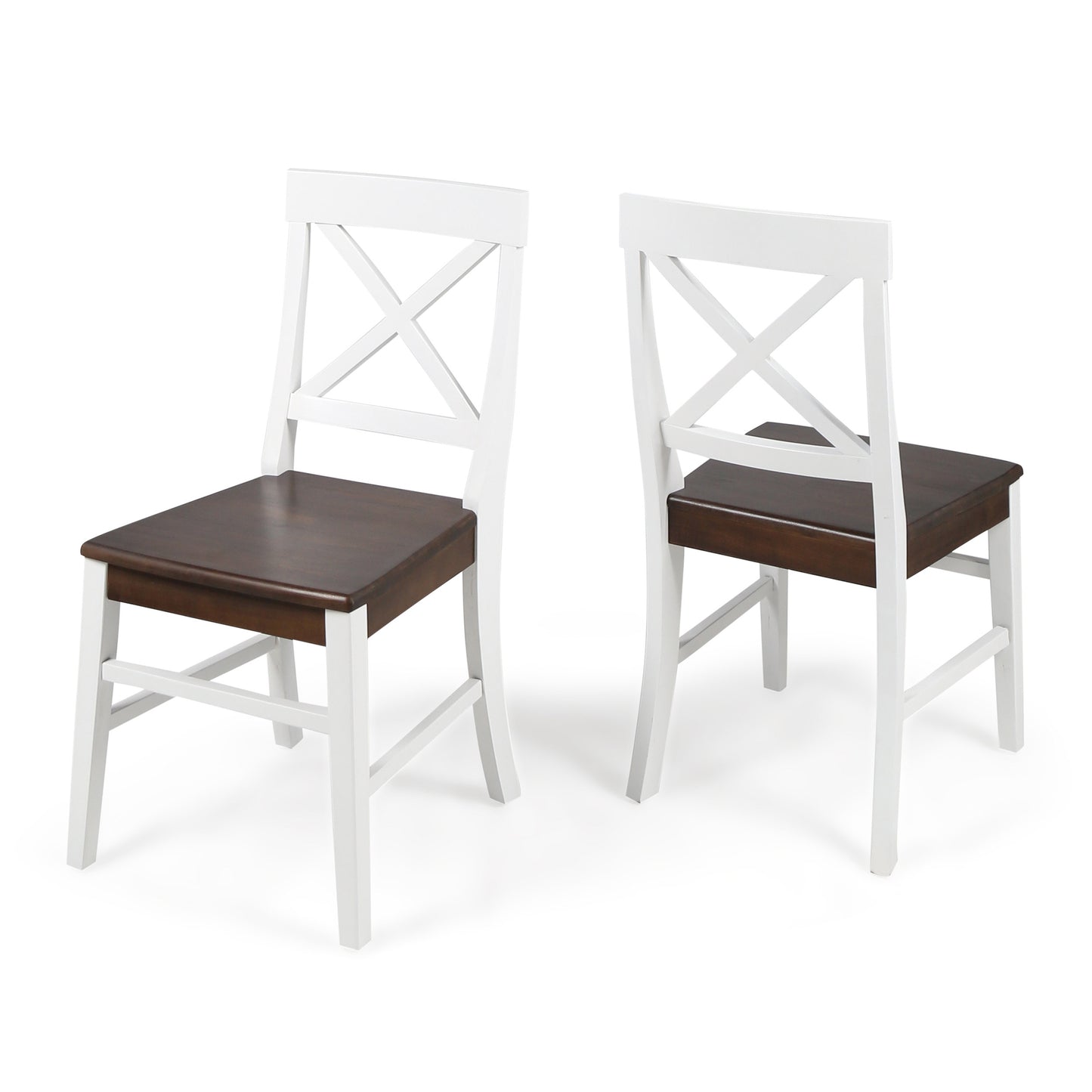 Roshan Farmhouse Acacia Wood Dining Chairs, Set of 2 in White and Walnut