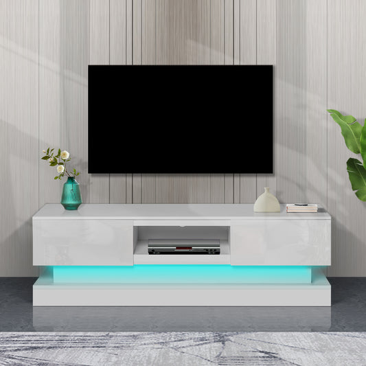 51.18inch WHITE morden TV Stand with LED Lights high glossy front TV Cabinet color:WHITE