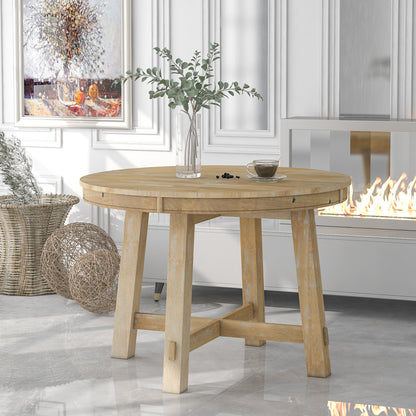 TREXM Farmhouse Round Extendable Dining Table