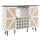 White Faux Rattan Barn Door Wine Cabinet with Wine Rack and Wine Glass Rack, Double Door Design with Removable Shelves