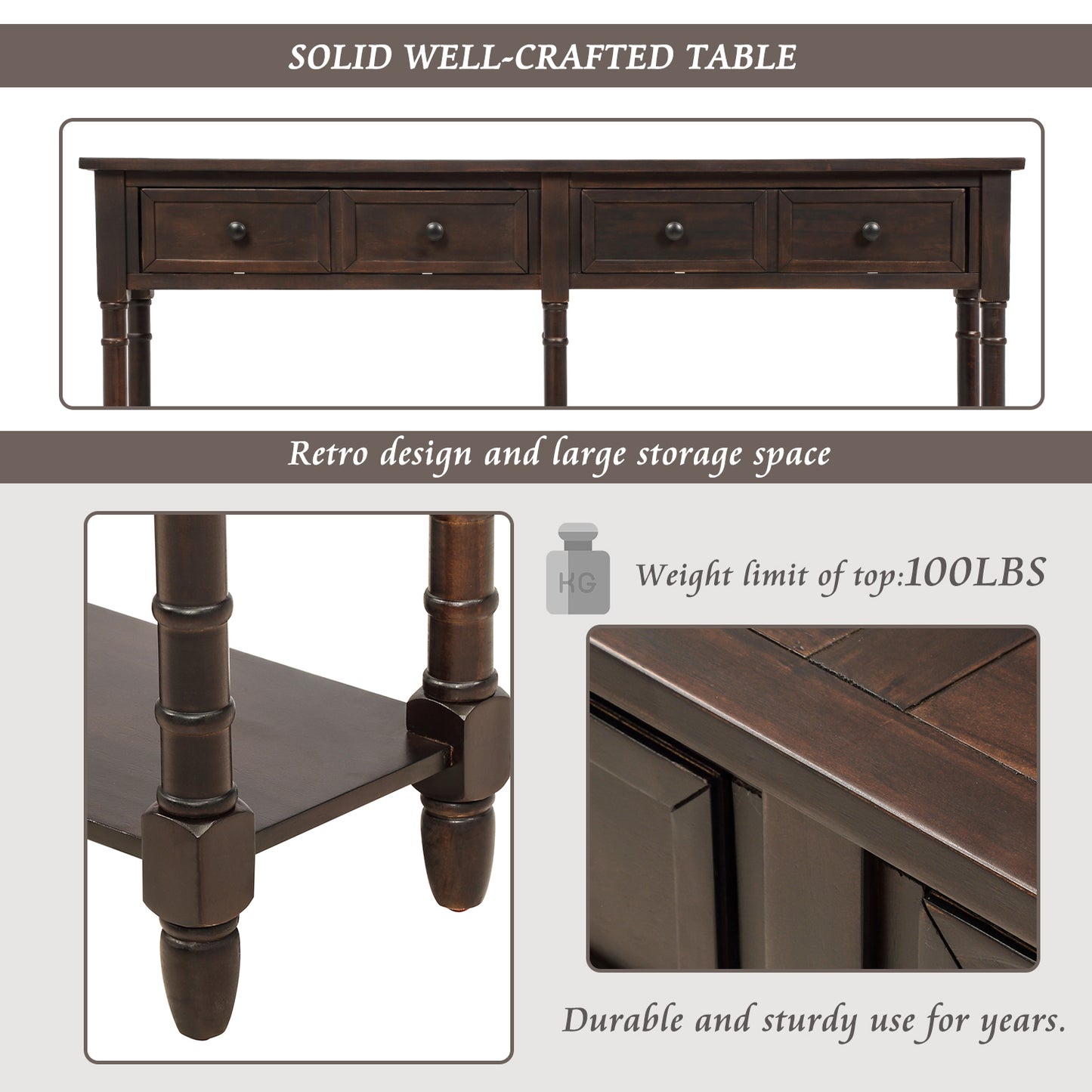 TREXM Console Table with 2 Storage Drawers and Bottom Shelf, Easy Assembly for Living Rooms and Entryways, Espresso