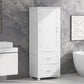 Tall Bathroom Storage Cabinet with 2 Drawers and Adjustable Shelf, White MDF Board Design