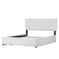 Upholstered Platform Bed with Classic Headboard and 4 Drawers No Box Spring Needed Linen Fabric Queen Size White