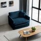 Comfy Deep Single Seat Sofa Upholstered Reading Armchair Living Room Chair Blue Chenille Fabric , 1 Toss Pillow