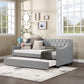 Twin Size Upholstered Daybed with Trundle Sturdy Wood Bedframe w/ Bedframe Tufted Button & Copper Nail on Arms Design