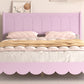 Queen Size Wood Platform Bed Frame, Retro Style Bed with Rectangular Headboard,No Need Box Spring,Pink