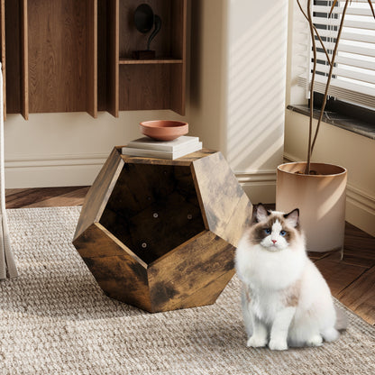 25.98" Shaped Modern Pet Furniture, Cat Kennel Side Table in Antique Wood Color