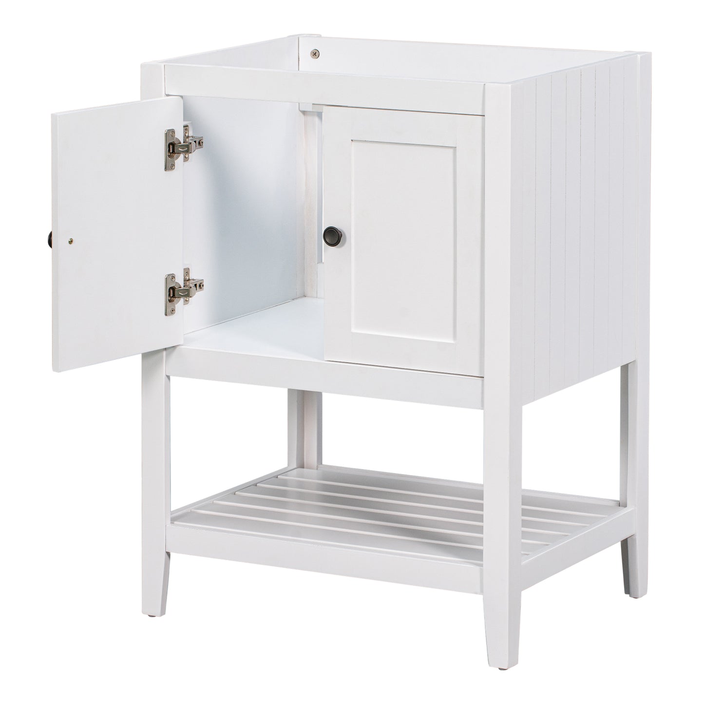 Bathroom Vanity Base Only, Soild Wood Frame, Bathroom Storage Cabinet with Doors and Open Shelf, White