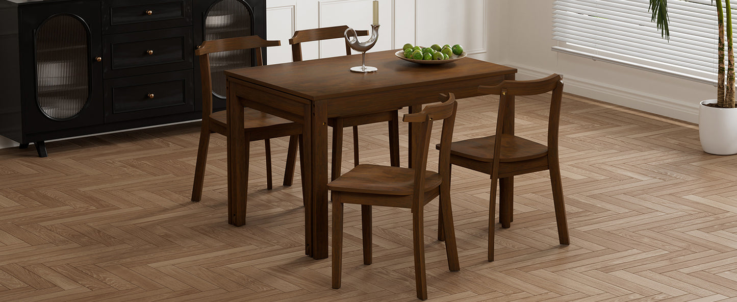 TOPMAX 65" 5-Piece Dining Set with Wheels, Expandable Table, and Small Dining Chairs, Brown Finish