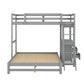 Twin over Full Bunk Bed with Built-in Desk and Three Drawers Grey