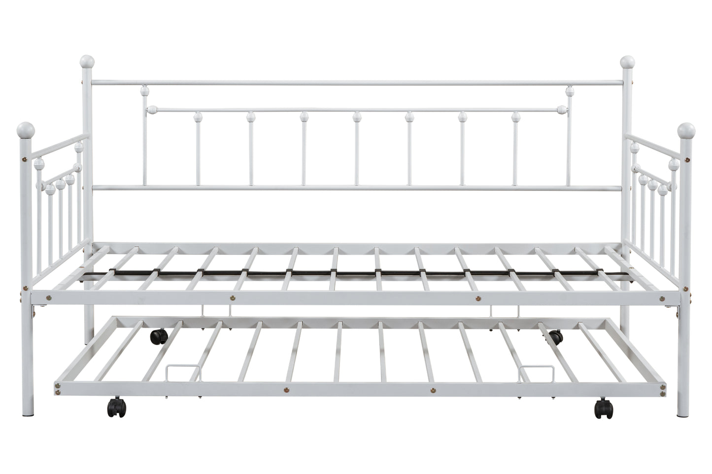 Metal double bed with ear shaft/sturdy/noise reduction/flexible ear shaft/retro style/no need for spring box (LIGHT GREY)