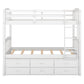 Twin over Twin Wood Bunk Bed with Trundle and Drawers White