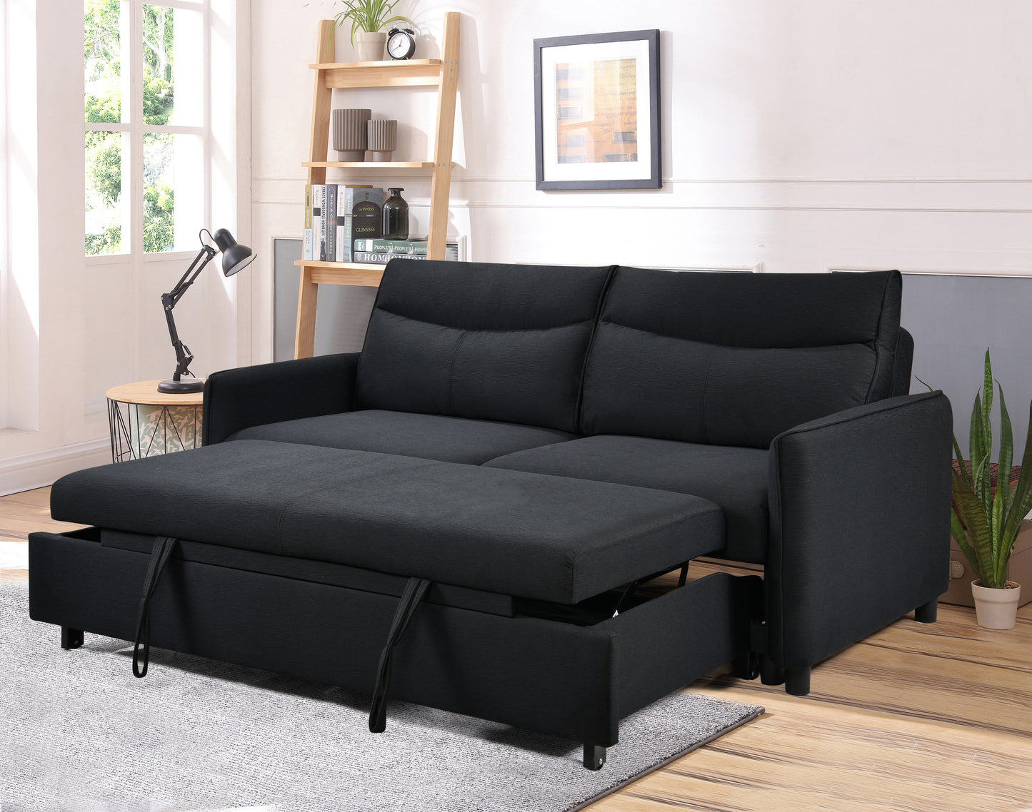 3-in-1 Convertible Sleeper Sofa Bed, Modern Fabric Loveseat with Pullout Bed, Perfect for Small Spaces, Black