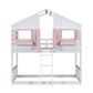 Twin over Twin House Bunk Bed with Roof , Window, Window Box, Door , with Safety Guardrails and Ladder, Pink/White