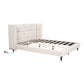 Queen Size Upholstered Platform Bed with LED Lights and U-Shaped Headboard, Linen Fabric, Beige