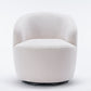 Teddy Fabric Swivel Accent Armchair with Black Powder-Coated Metal Ring, Ivory White Finish