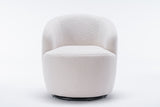 Teddy Fabric Swivel Accent Armchair with Black Powder-Coated Metal Ring, Ivory White Finish