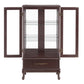 Curio cabinet lighting glass cabinet with adjustable glass frame, 2 doors and 1 drawer with light bulb, dark cherry color