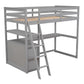 Twin Size Loft Bed with Desk and Shelves, Two Built-in Drawers, Gray