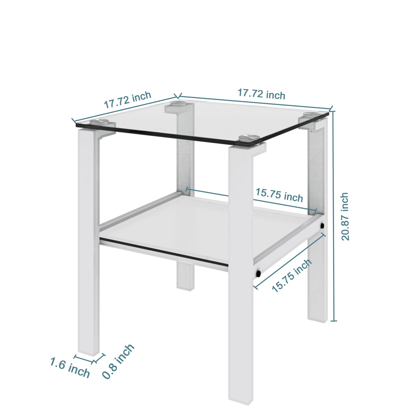 Glass two layer tea table small round table bedroom corner table living room white side table(White)