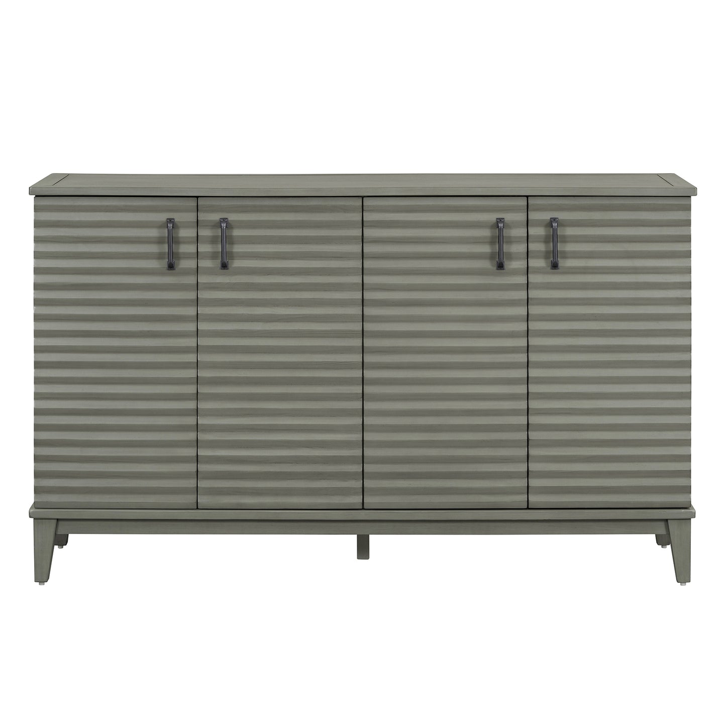 TREXM Side Panel Buffet with 4 Doors, Large Storage Cabinet with Adjustable Shelves and Metal Handles, Antique Gray