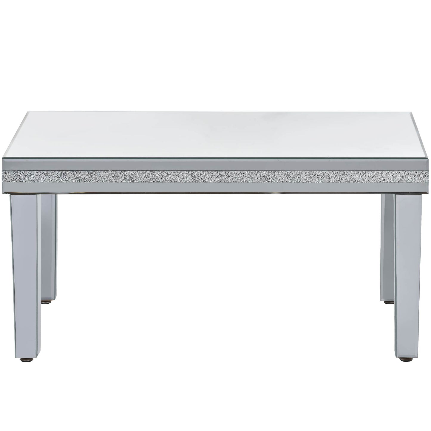 ON-TRANS Stylish Modern Glass Mirrored Coffee Table with Crystal Design and Adjustable Height Legs, Silver Finish