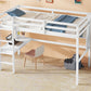 Twin Loft Bed with built-in desk and bookcase of three compartments, Guardrails and Ladder,White