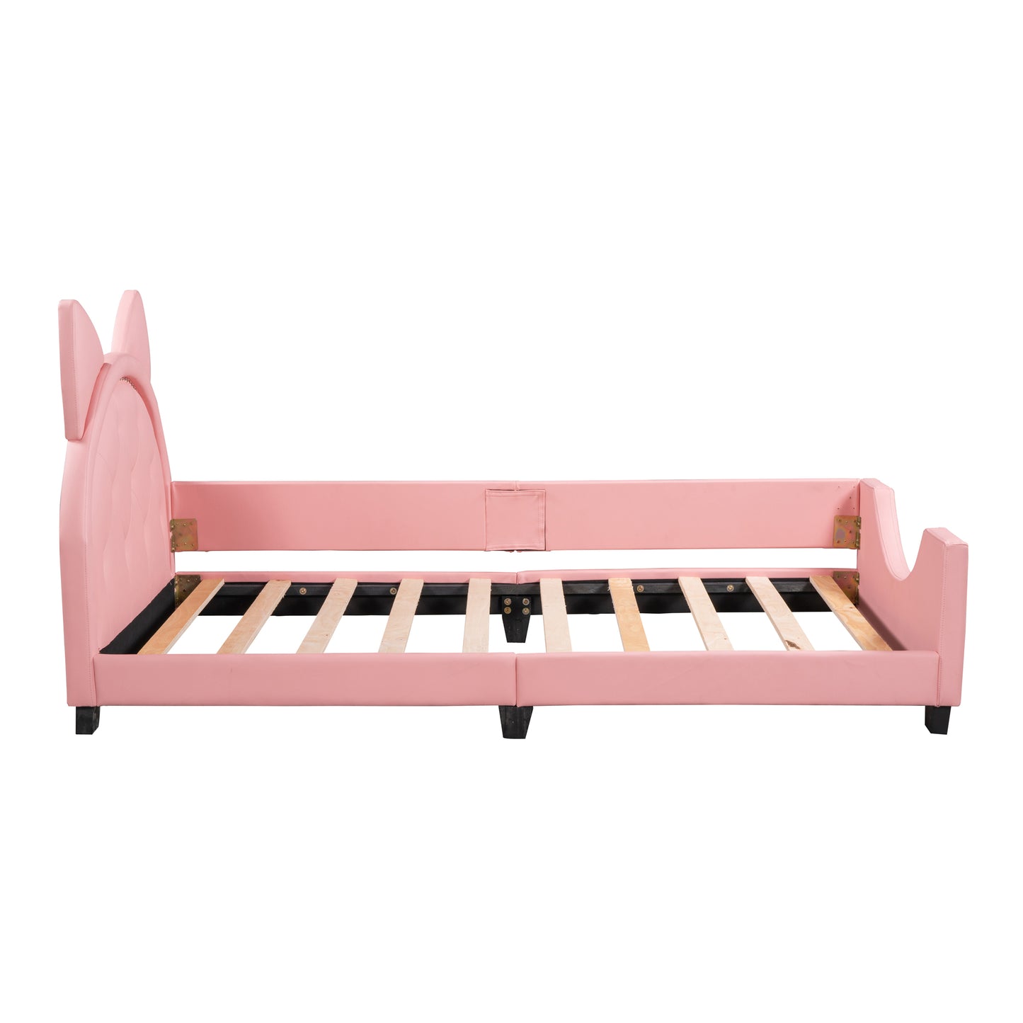 Twin Size Upholstered Daybed with Carton Ears Shaped Headboard  Pink